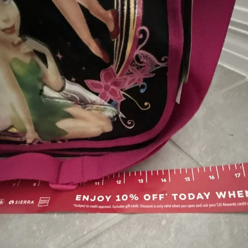Disney Fairies Tinker Bell Medium Shoulder Bag Black/Pink New tag size 14 x 12”
